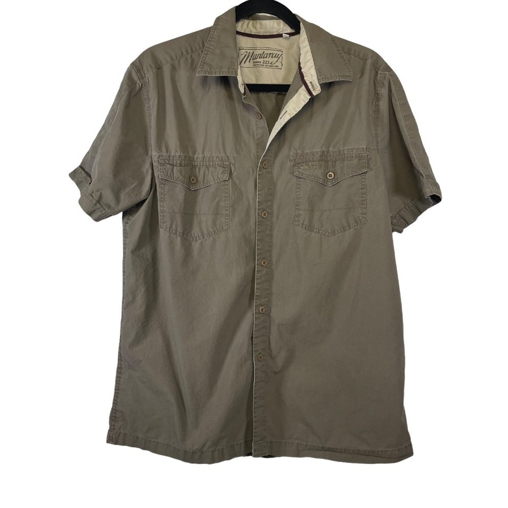 Mantaray Mens Size Large Khaki Tan Short Sleeve Button Up Casual Shirt